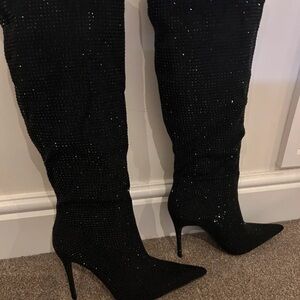 Boots Black Sparkle Heeled Boots
